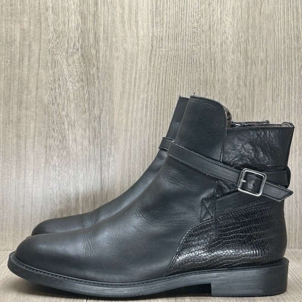 Boemos Boots Womens Sz 39 US9 Leather Moto Buckle Ankle Bootie Black Italy - Picture 6 of 13